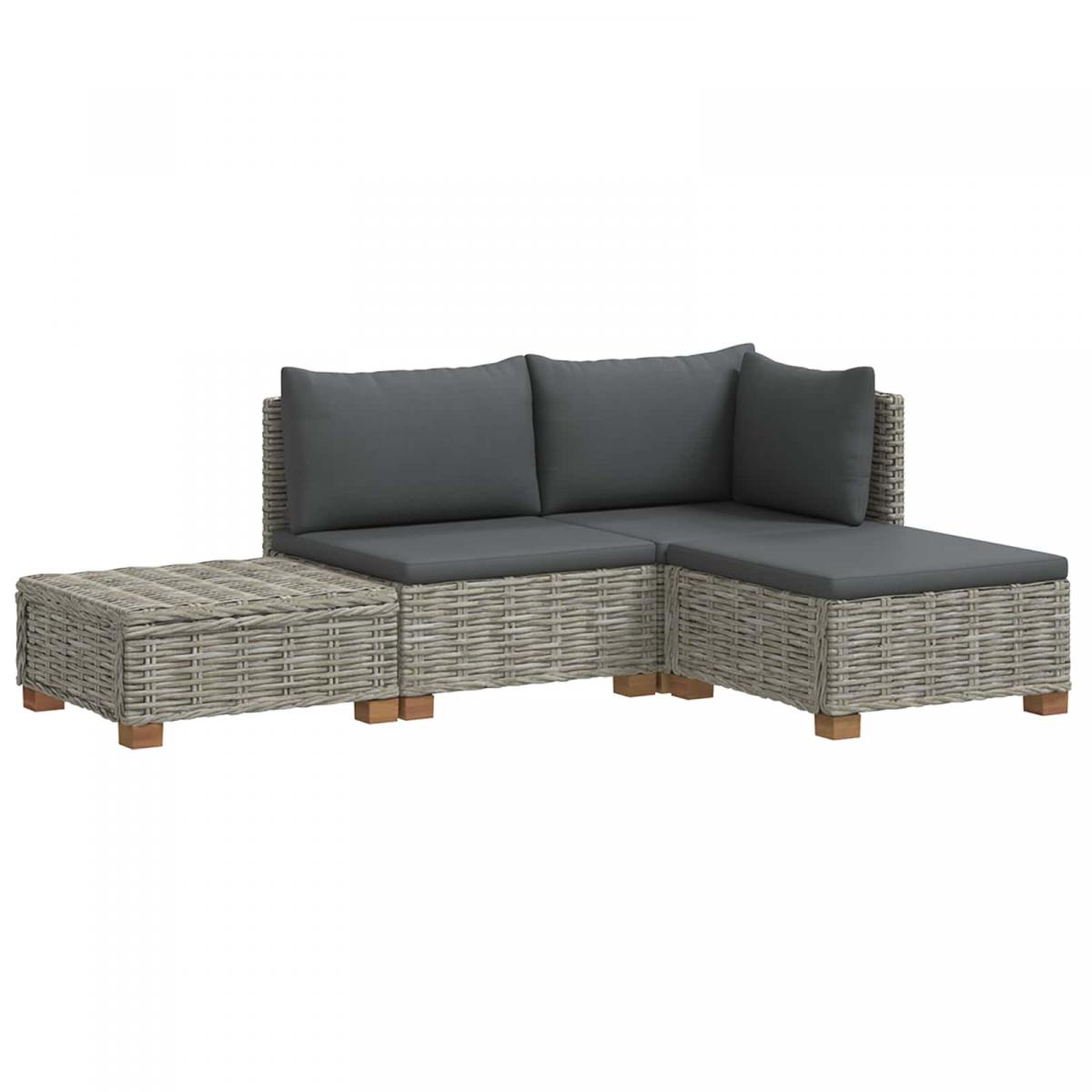 4 uds. Conjunto de Lounge de Ratán con Cojines GENDT Gris Kubu