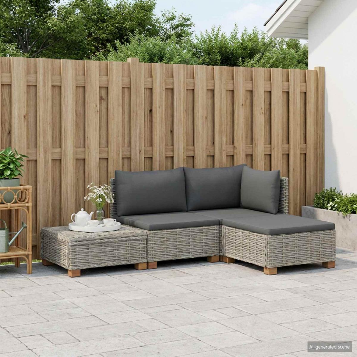 4 uds. Conjunto de Lounge de Ratán con Cojines GENDT Gris Kubu