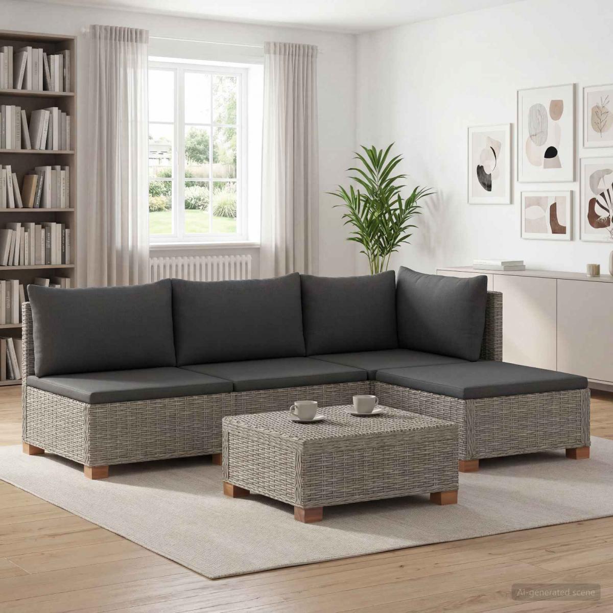 5 uds. Conjunto de Lounge de Ratán con Cojines GENDT Gris Kubu