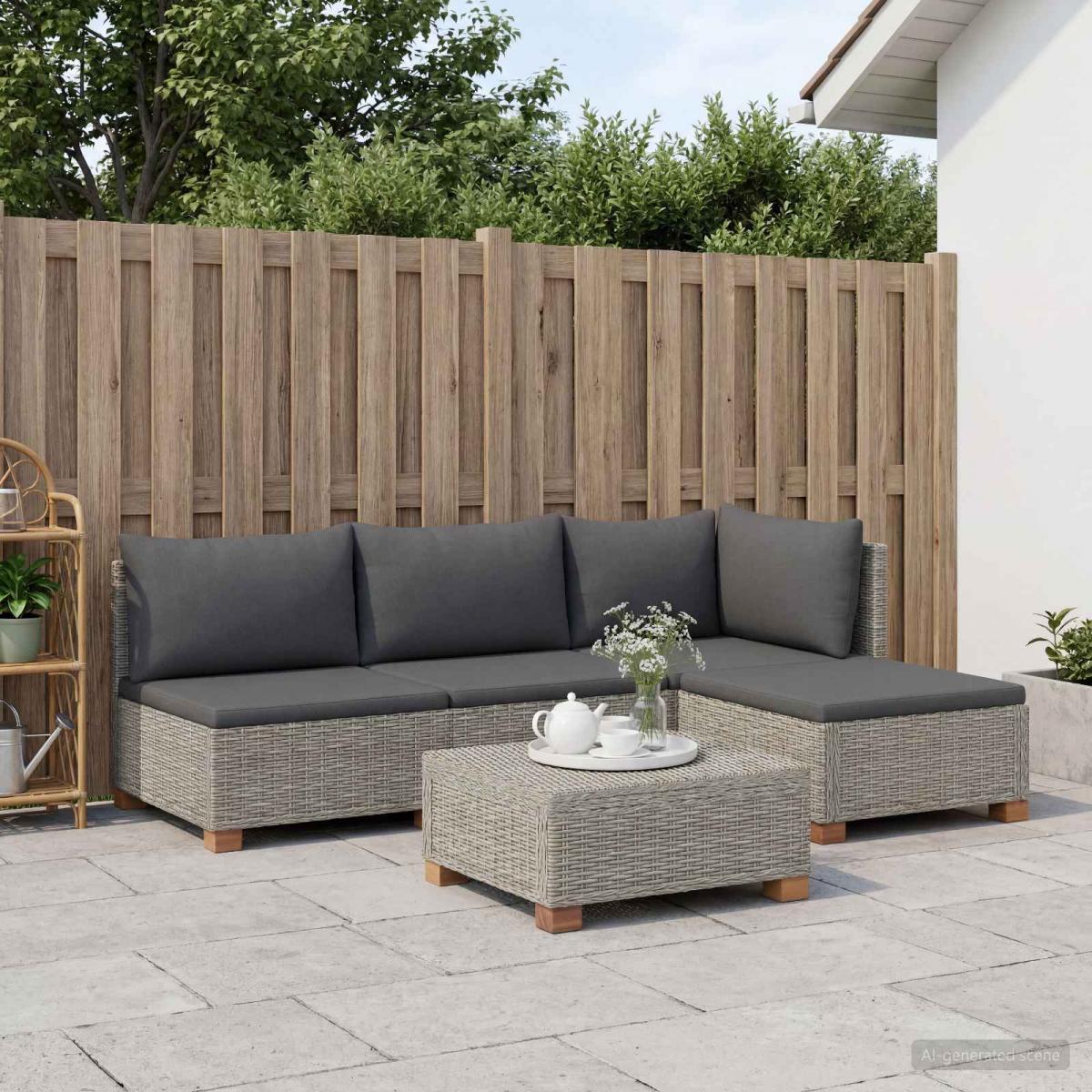 5 uds. Conjunto de Lounge de Ratán con Cojines GENDT Gris Kubu