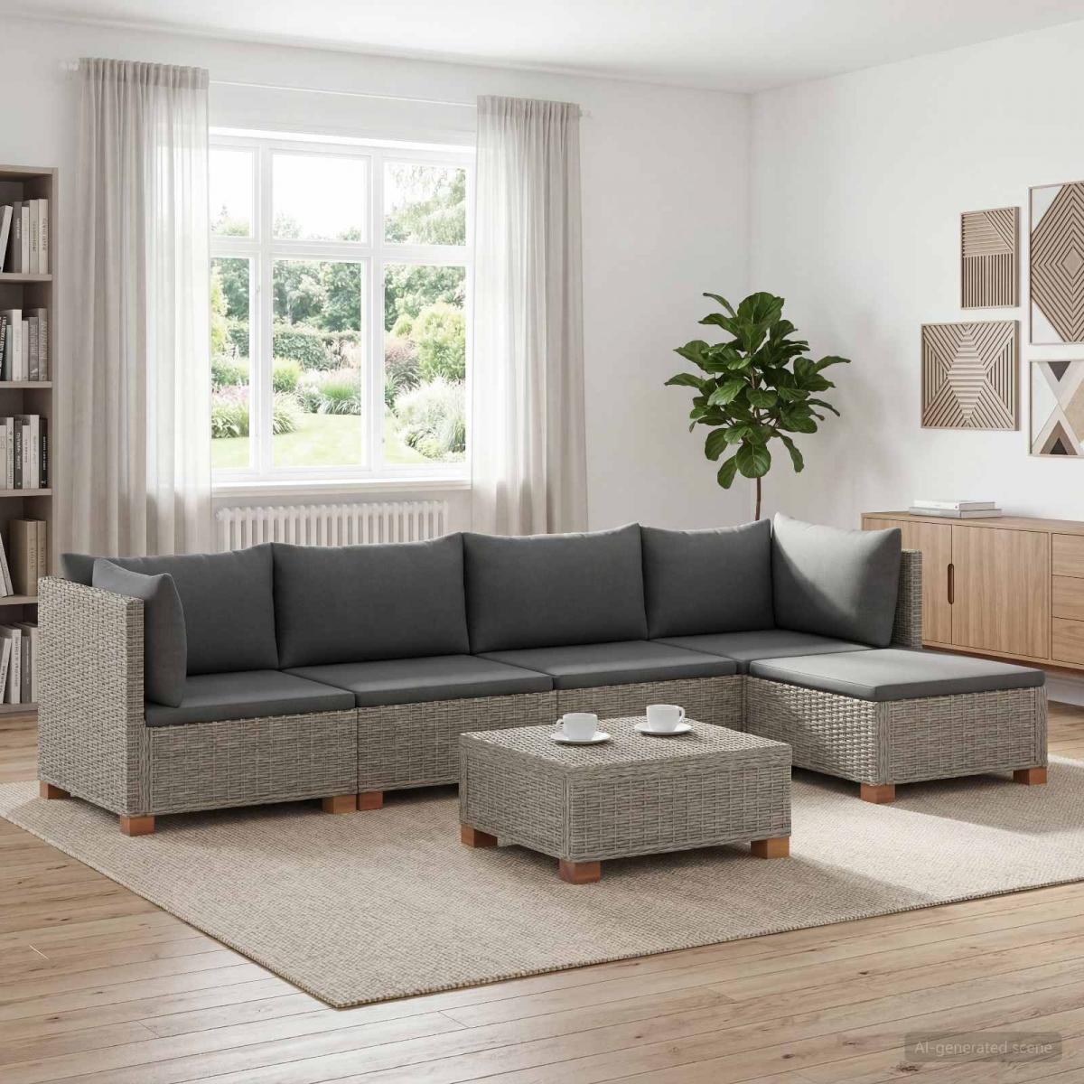 6 uds. Conjunto de Lounge de Ratán con Cojines GENDT Gris Kubu