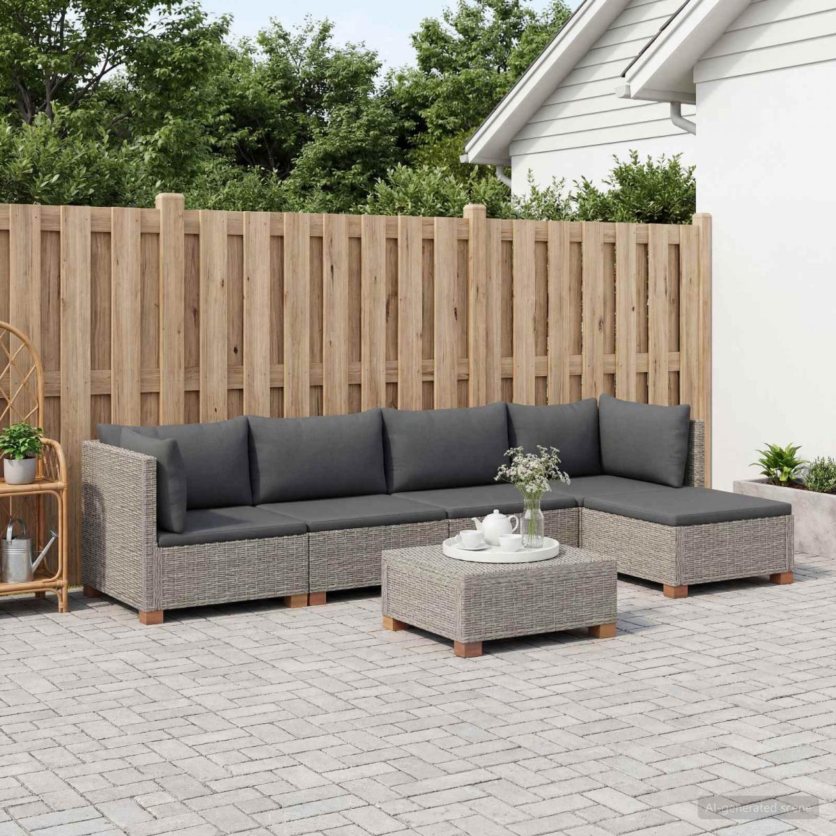 6 uds. Conjunto de Lounge de Ratán con Cojines GENDT Gris Kubu