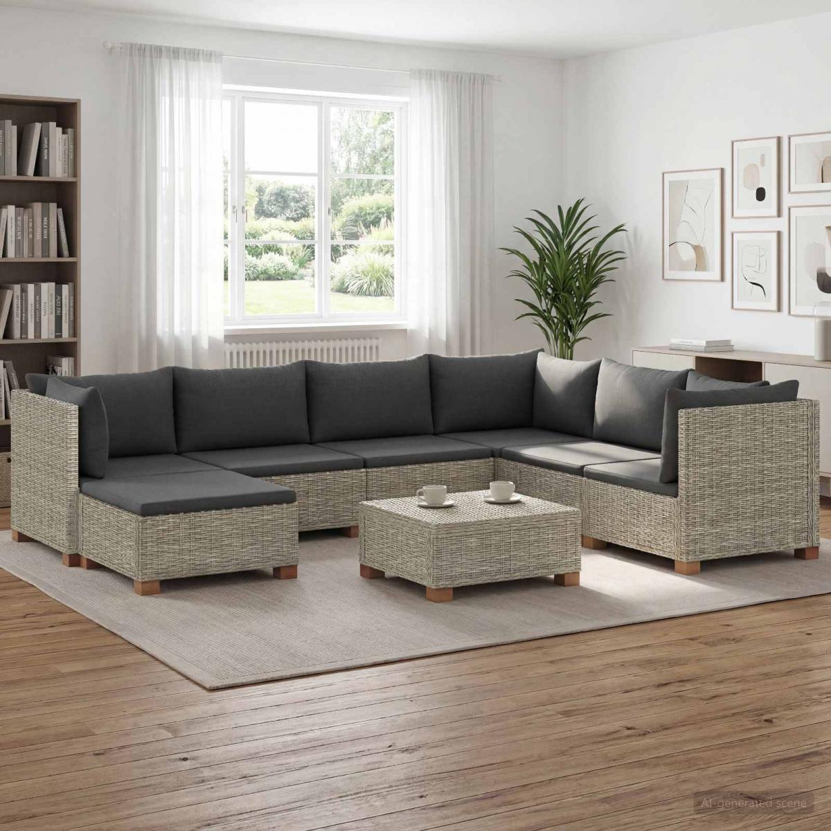 8 uds. Conjunto de Lounge de Ratán con Cojines GENDT Gris Kubu