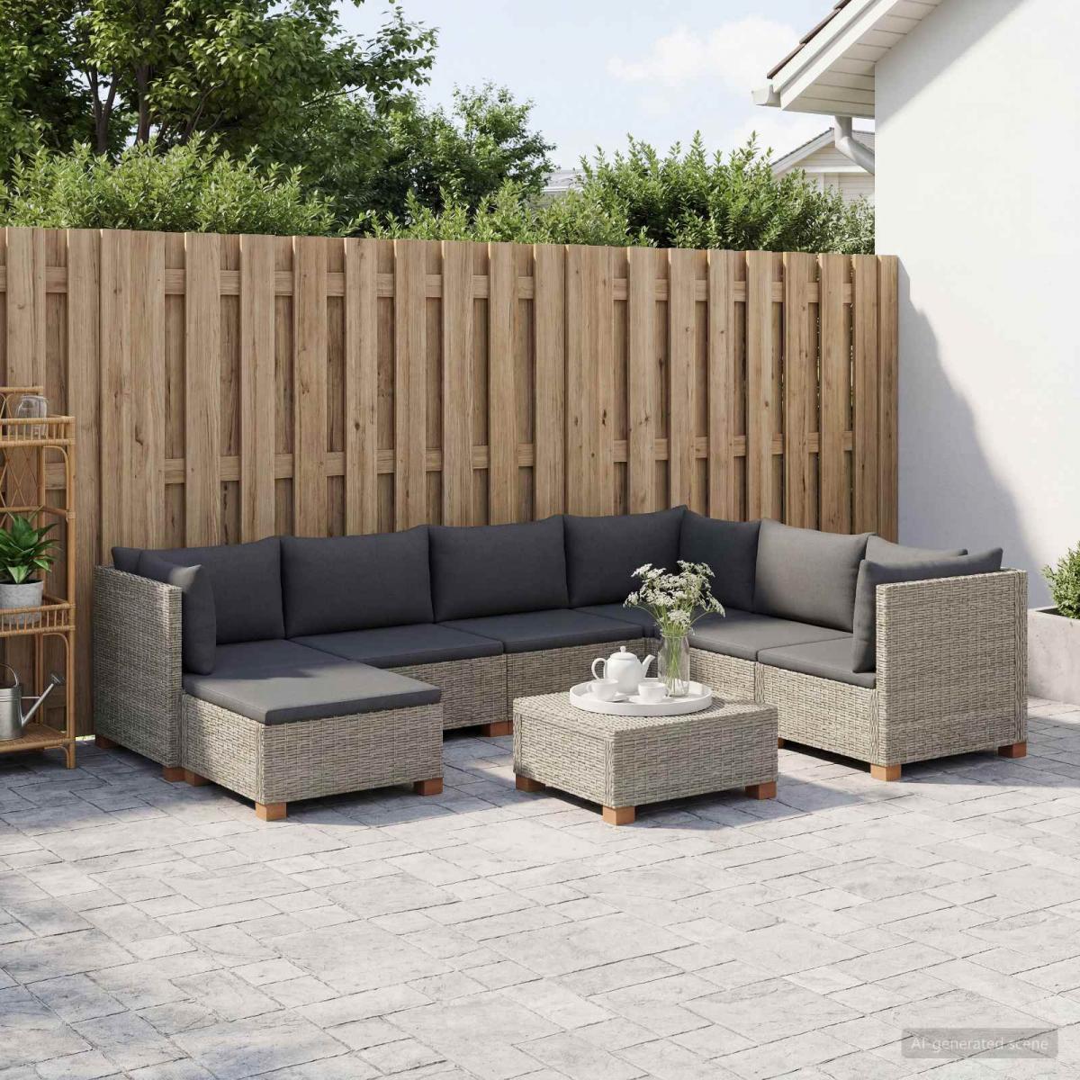 8 uds. Conjunto de Lounge de Ratán con Cojines GENDT Gris Kubu