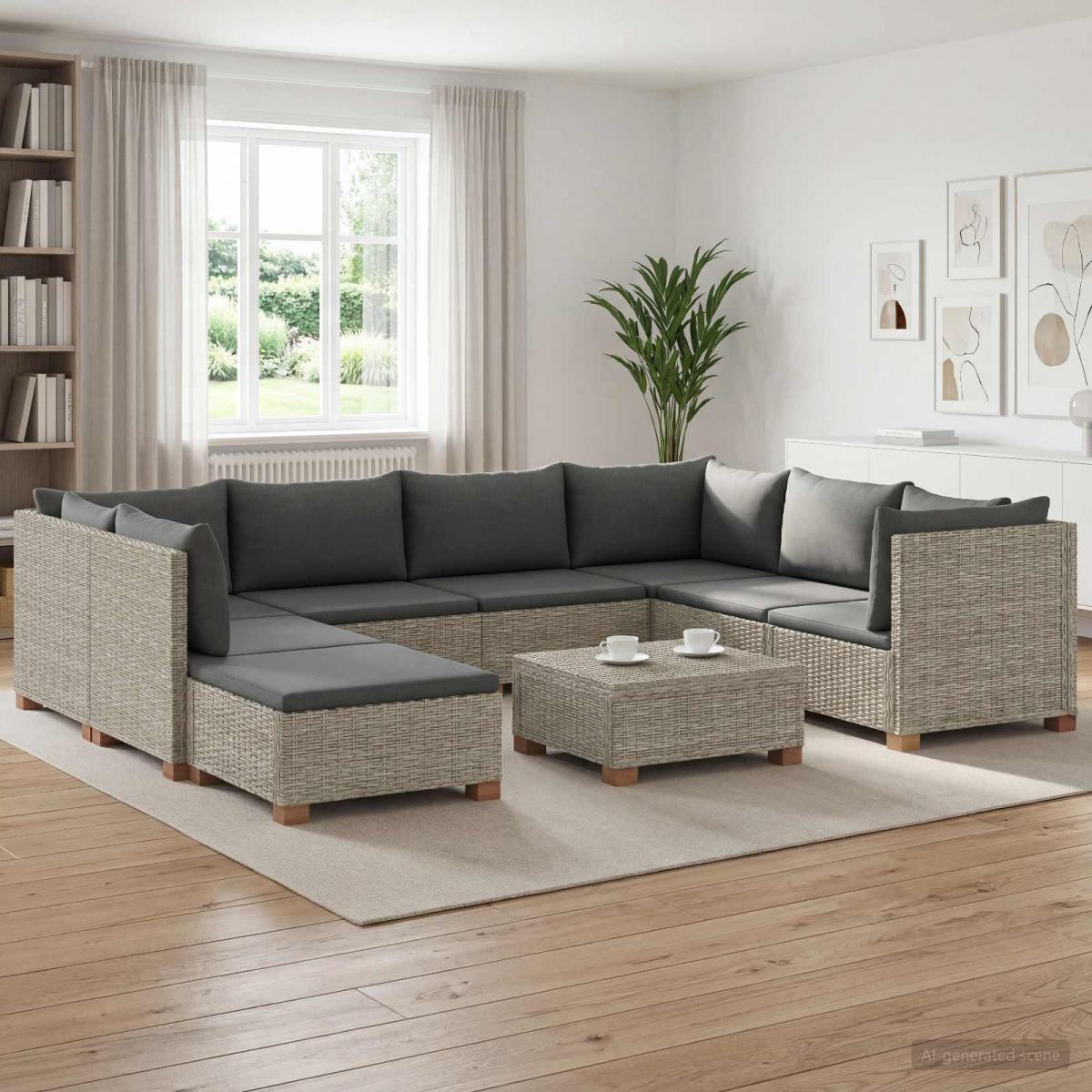 9 uds. Conjunto de Lounge de Ratán con Cojines GENDT Gris Kubu