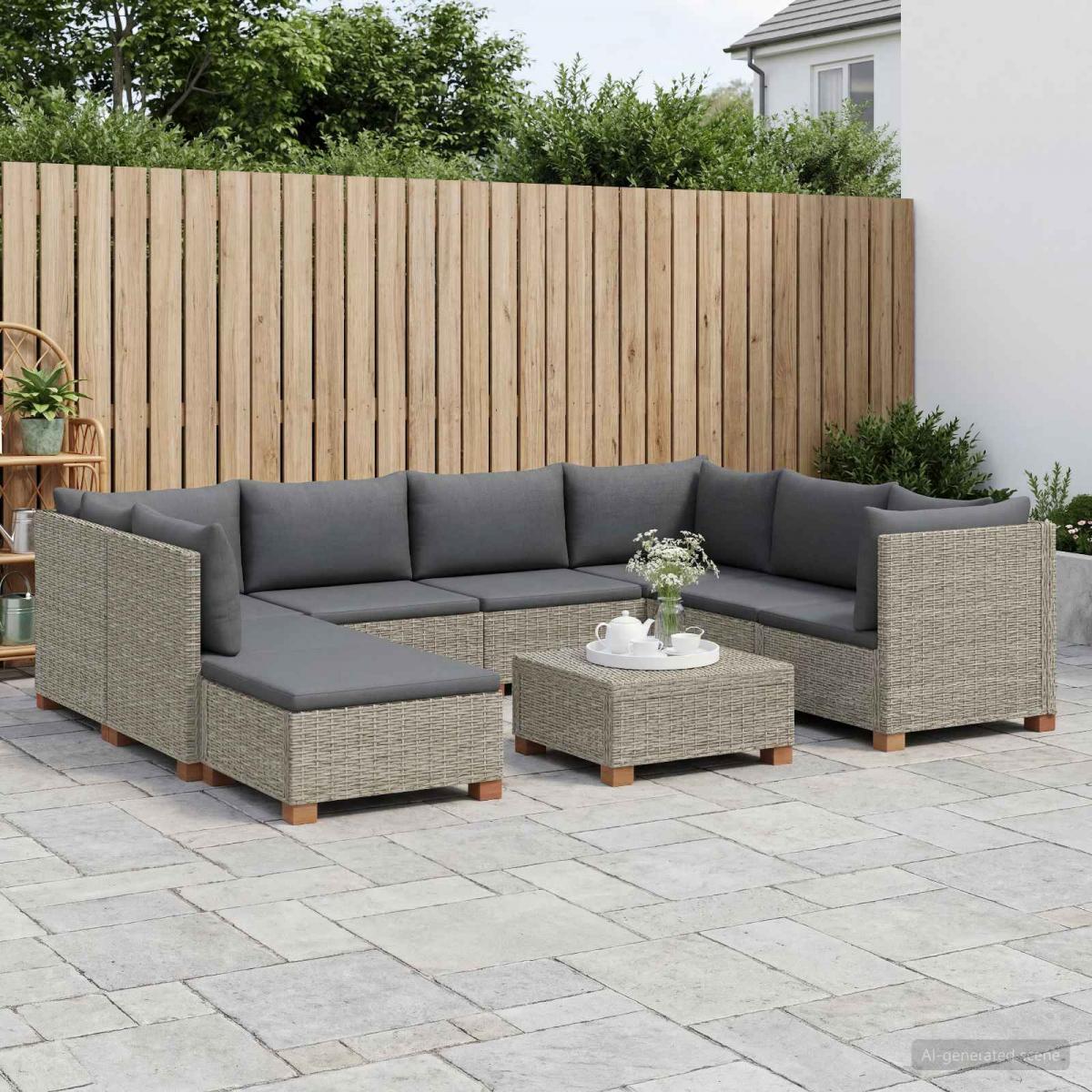 9 uds. Conjunto de Lounge de Ratán con Cojines GENDT Gris Kubu