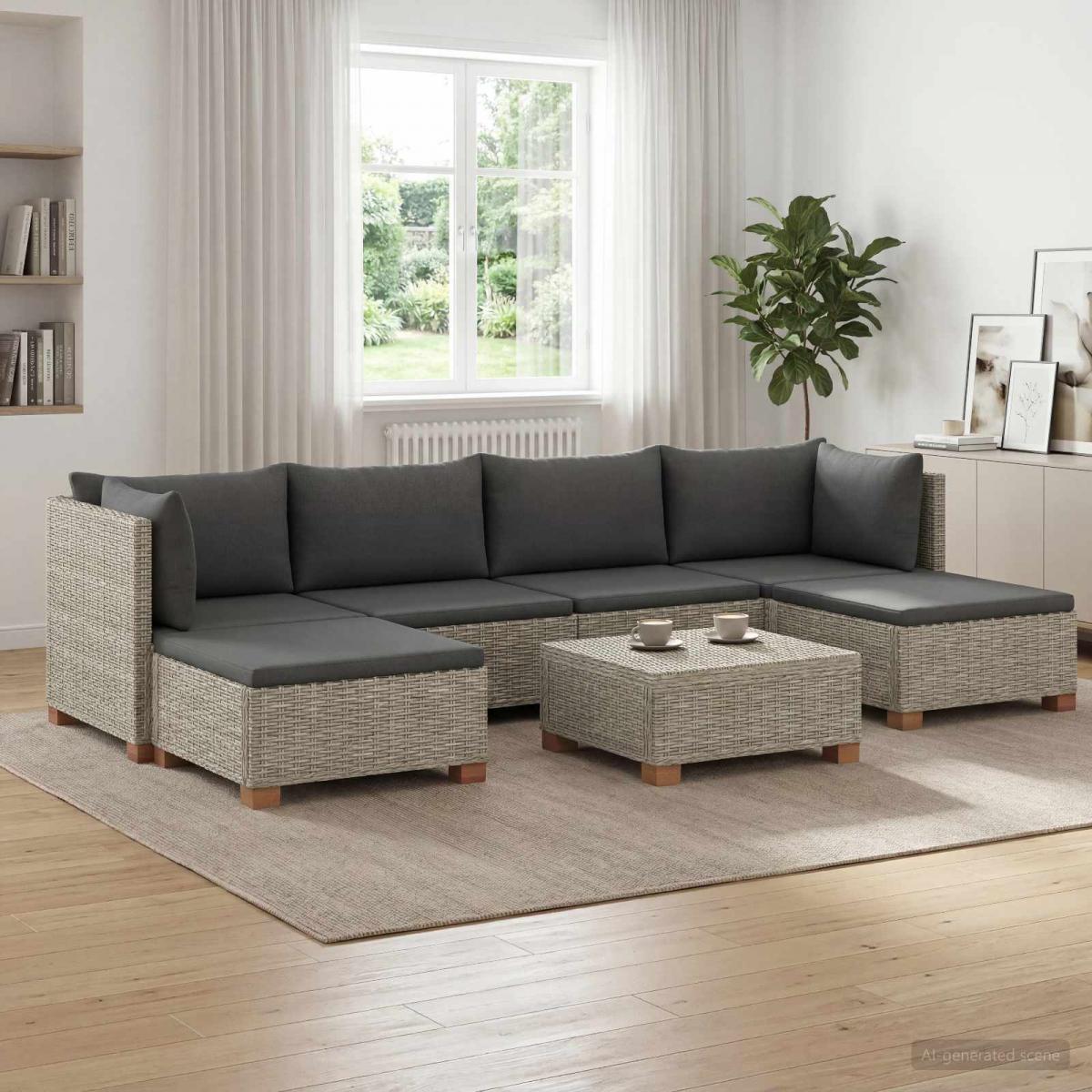 7 uds. Conjunto de Lounge de Ratán con Cojines GENDT Gris Kubu