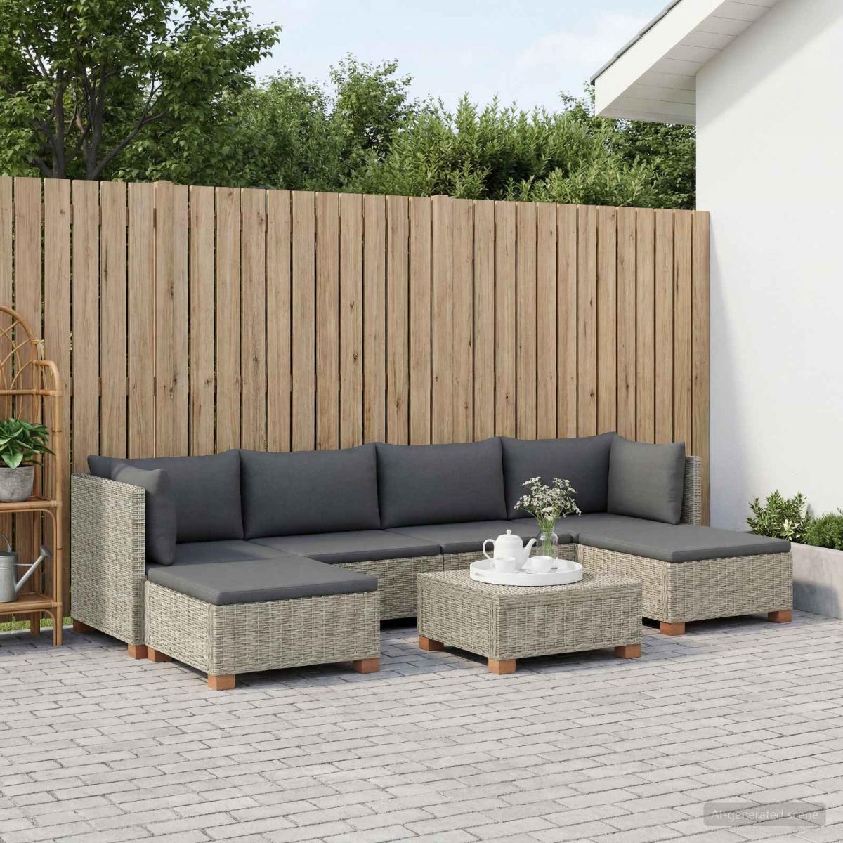 7 uds. Conjunto de Lounge de Ratán con Cojines GENDT Gris Kubu