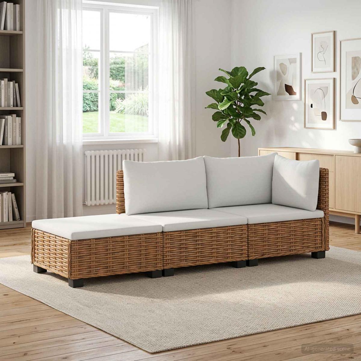 3 uds. Conjunto de Lounge de Ratan con Cojines GENDT Natural