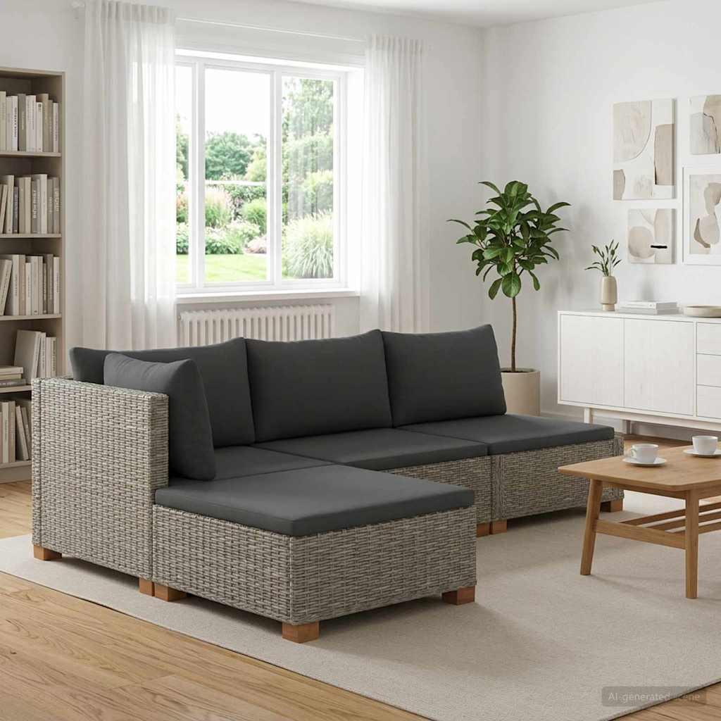 3 uds. Conjunto de Lounge de Ratan con Cojines GENDT Gris Kubu
