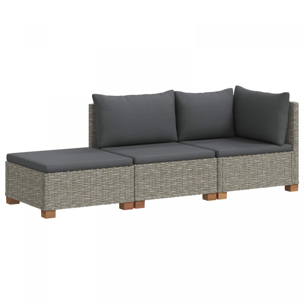 3 uds. Conjunto de Lounge de Ratan con Cojines GENDT Gris Kubu