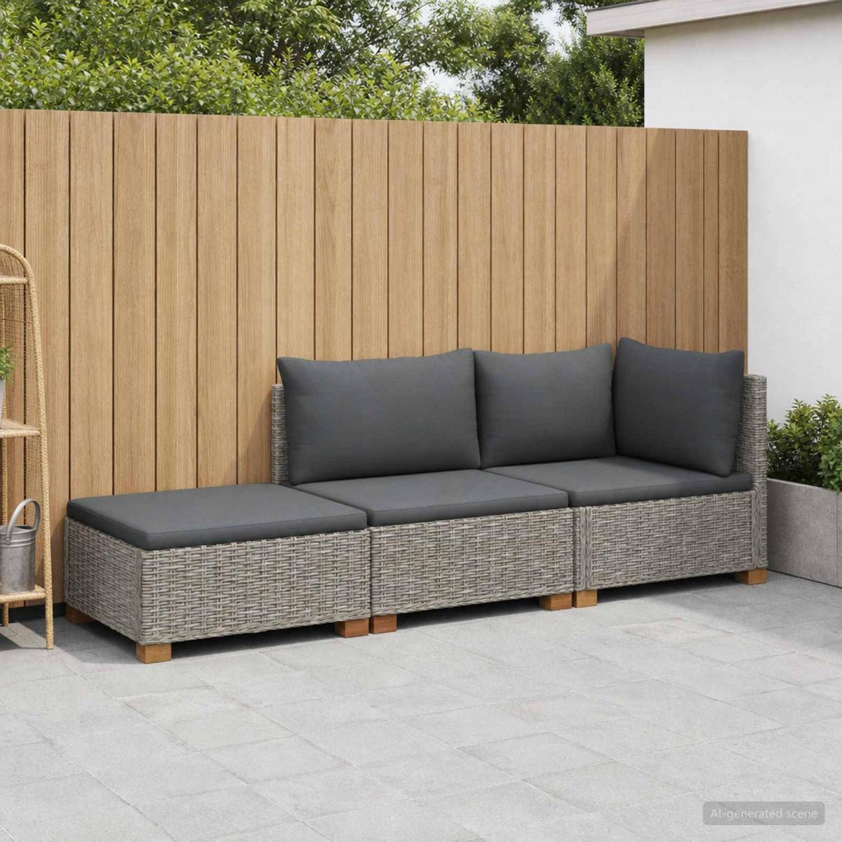 3 uds. Conjunto de Lounge de Ratan con Cojines GENDT Gris Kubu