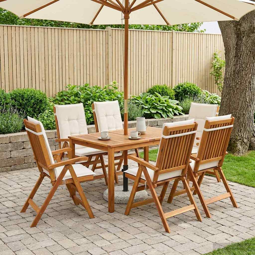 Conjunto de comedor de jardín de 7 piezas 6 plaza Crema