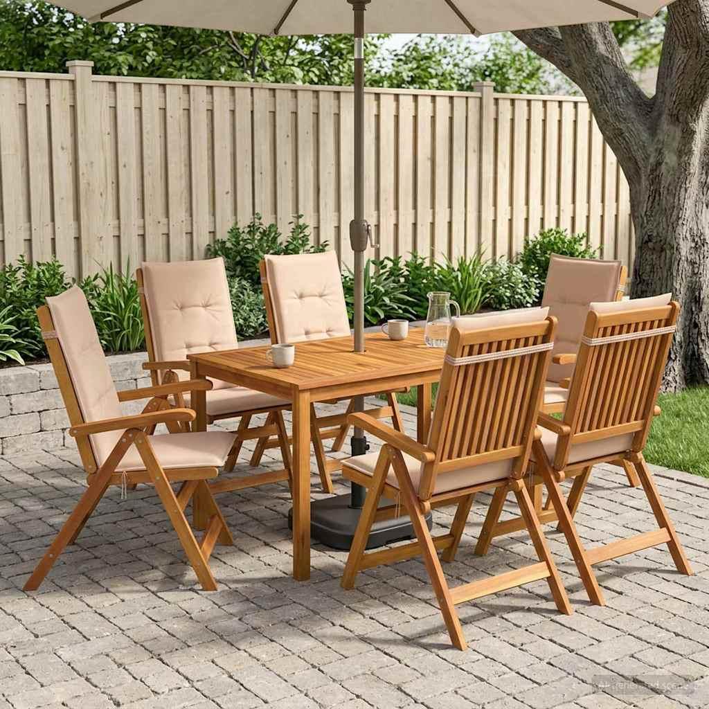 7-Piece Garden Dining Set 6 plaza Beige Madera de Acacia Sólida