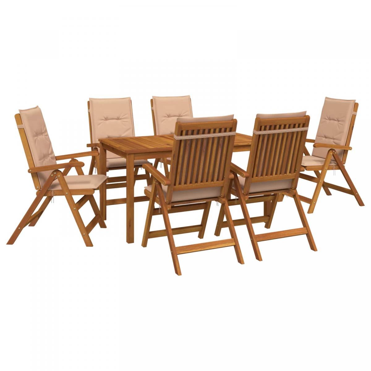 7-Piece Garden Dining Set 6 plaza Beige Madera de Acacia Sólida