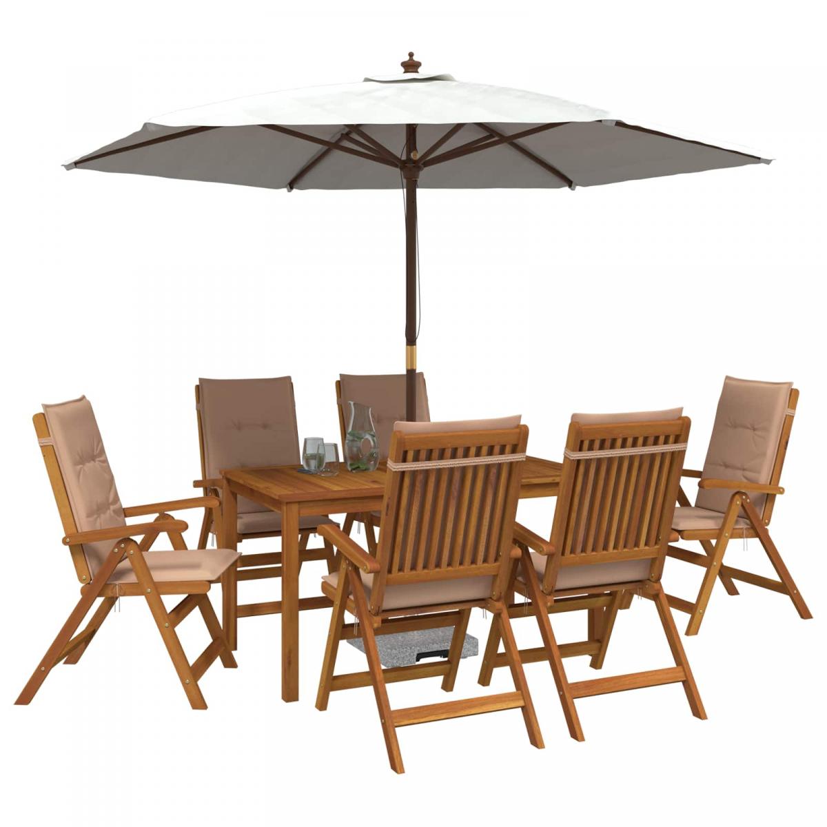 7-Piece Garden Dining Set 6 plaza Beige Madera de Acacia Sólida