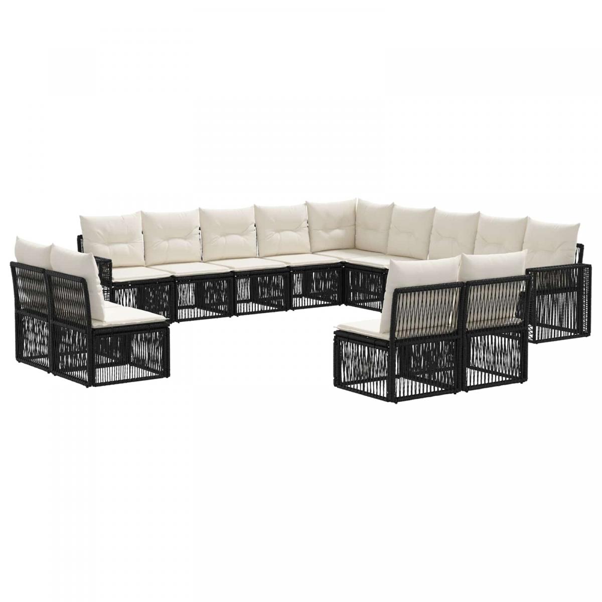 Conjunto de sofás de jardín 13 uds. Negro y Blanco Crema