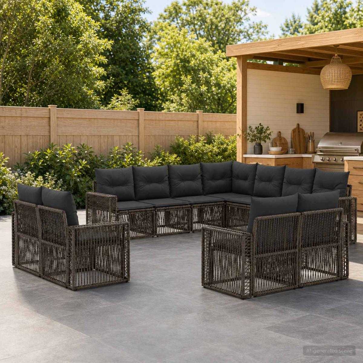 Conjunto de sofás de jardín 11 uds. Beige y Gris Claro