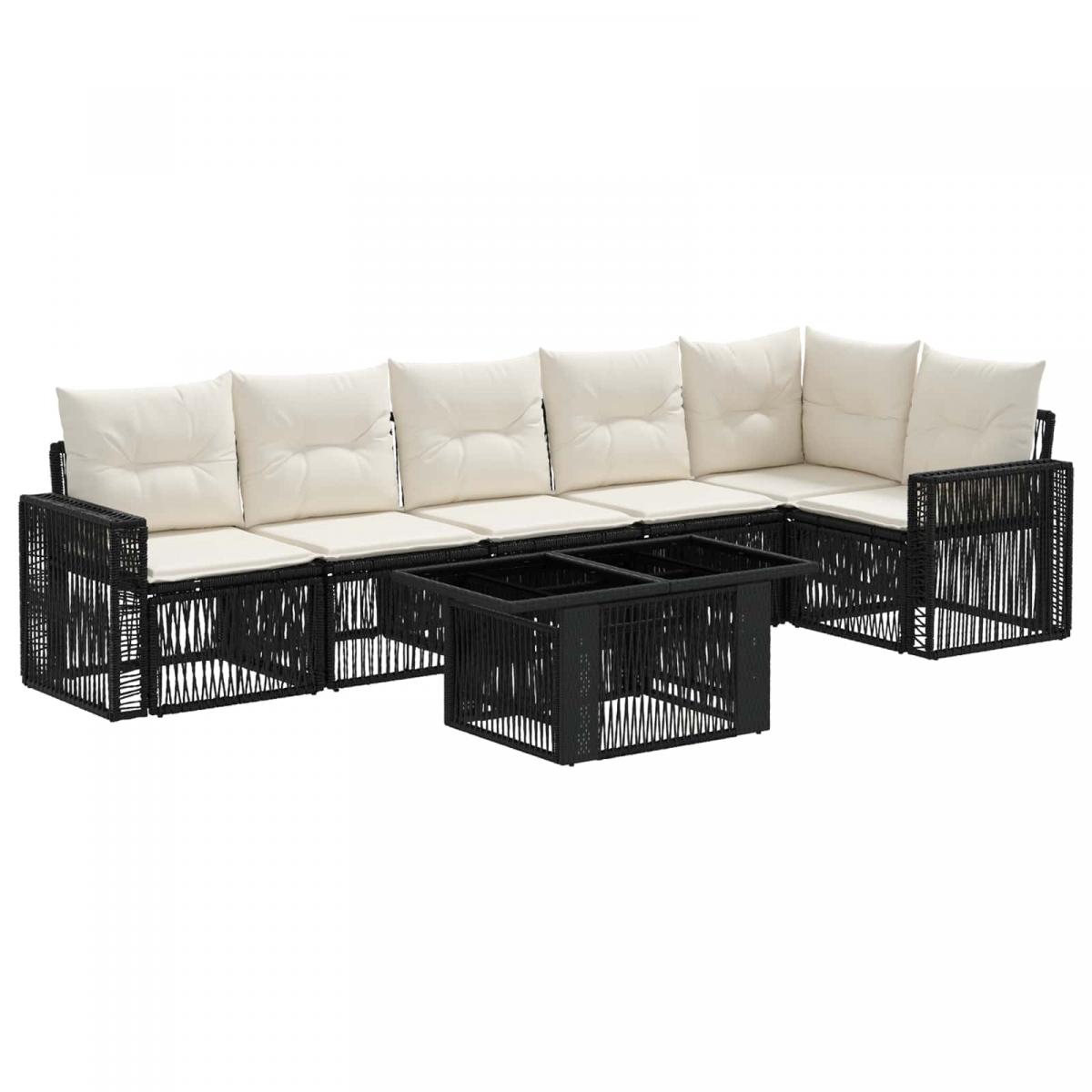 Conjunto de sofás de jardín 7 uds. 6 plaza Negro y Blanco Crema