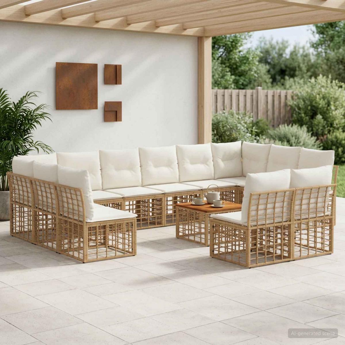 Conjunto de sofás de exterior 13 uds. 12 plaza Natural y Crema