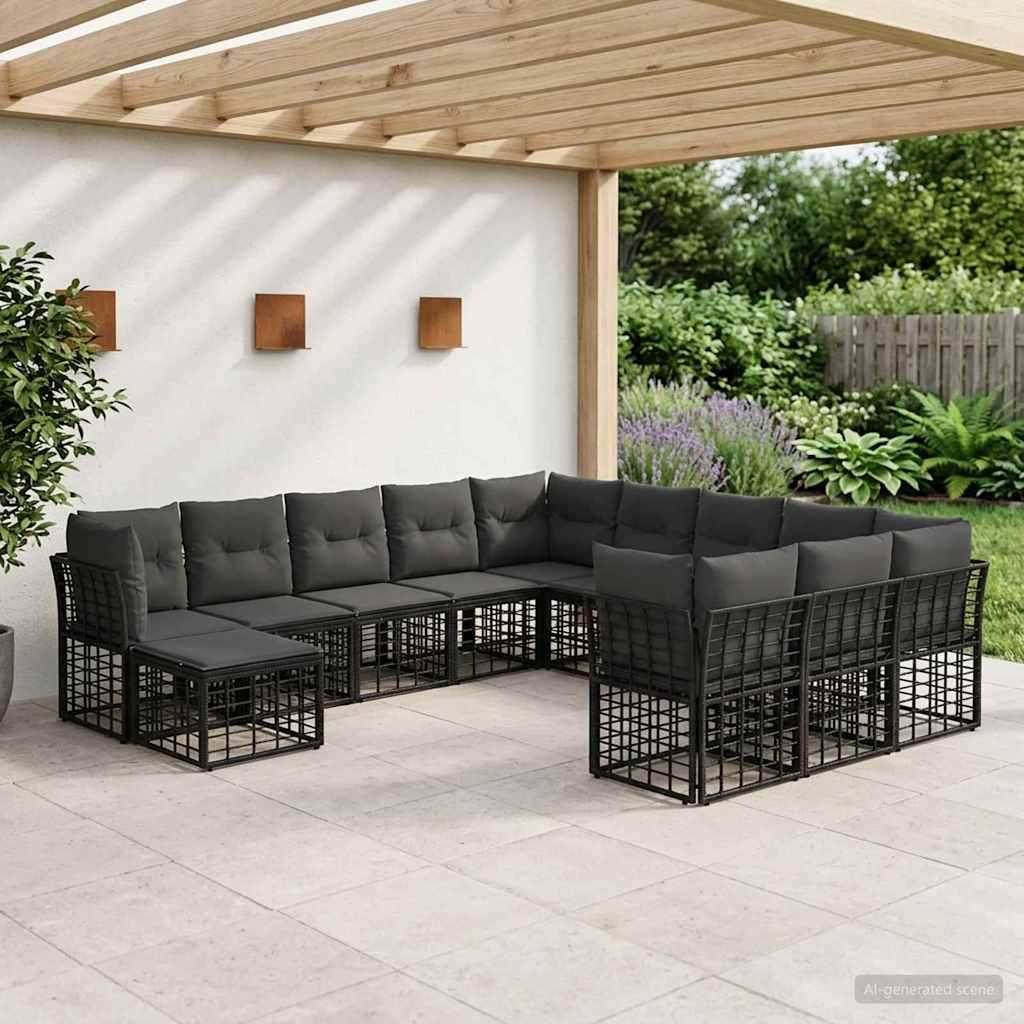 Conjunto de sofás de exterior 12 uds. Negro y Gris oscuro