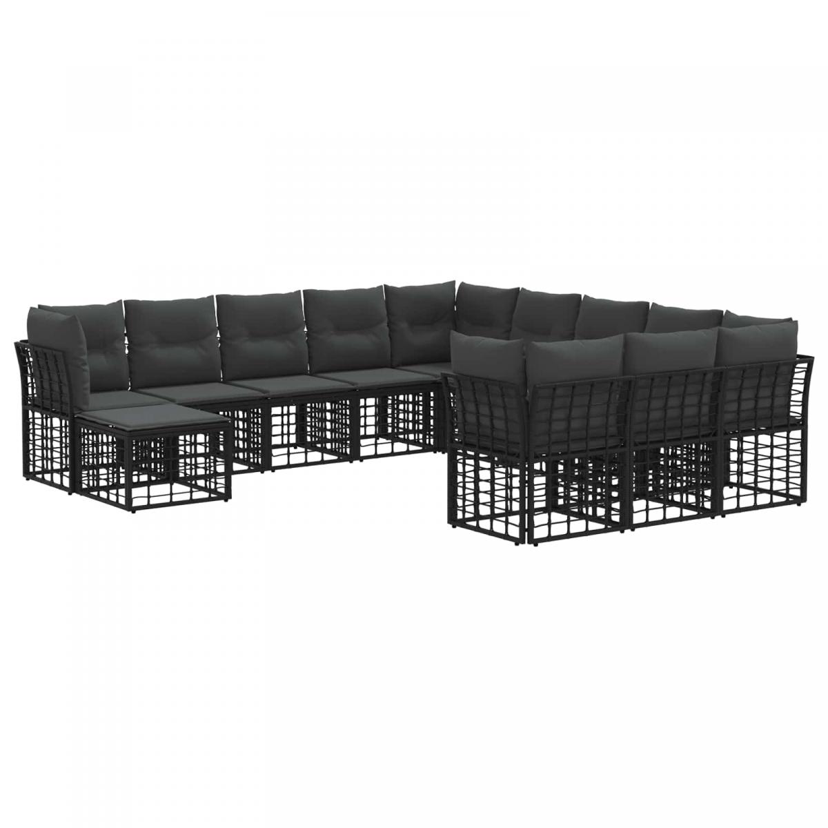 Conjunto de sofás de exterior 12 uds. Negro y Gris oscuro
