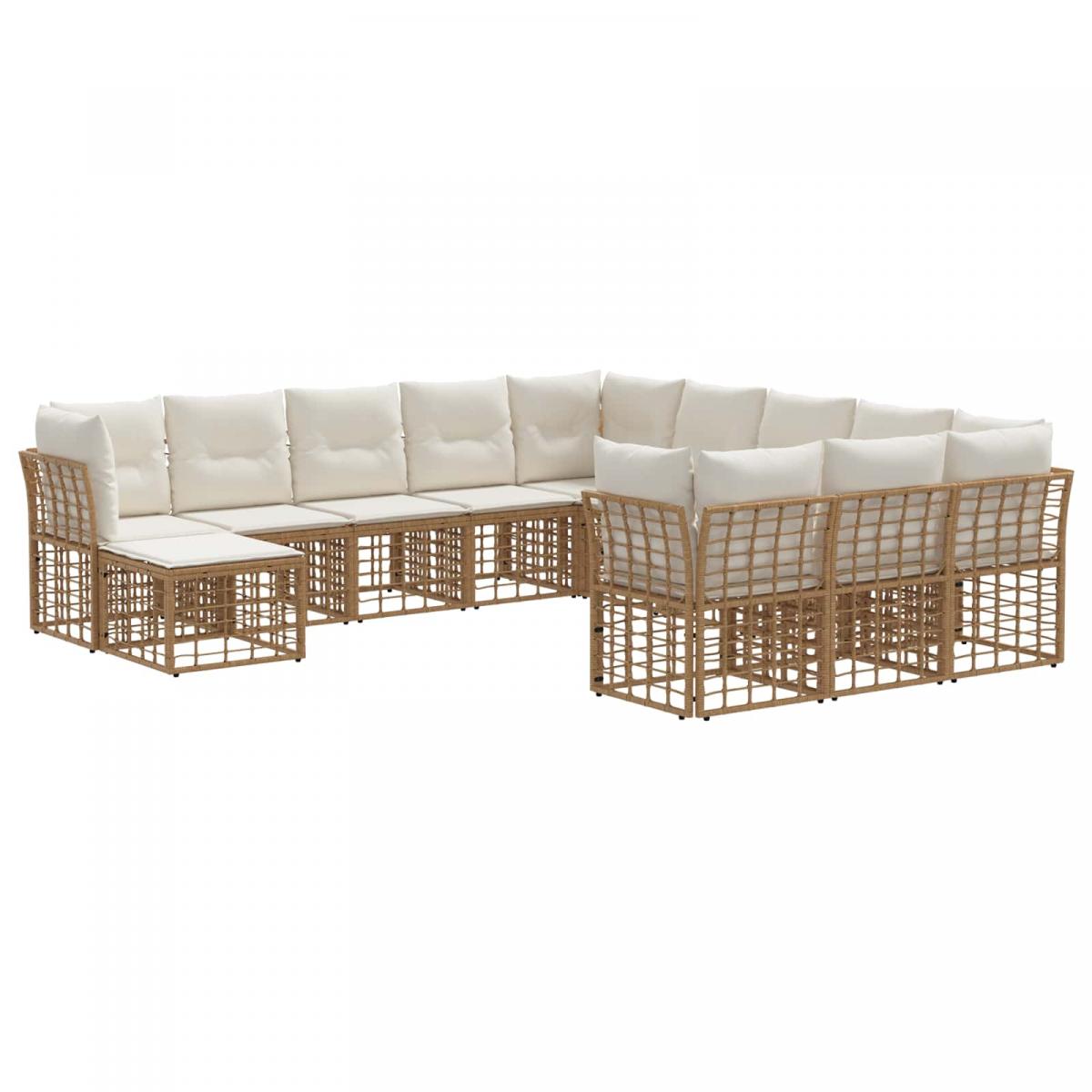 Conjunto de sofás de exterior 12 uds. Natural y Crema Poliéster