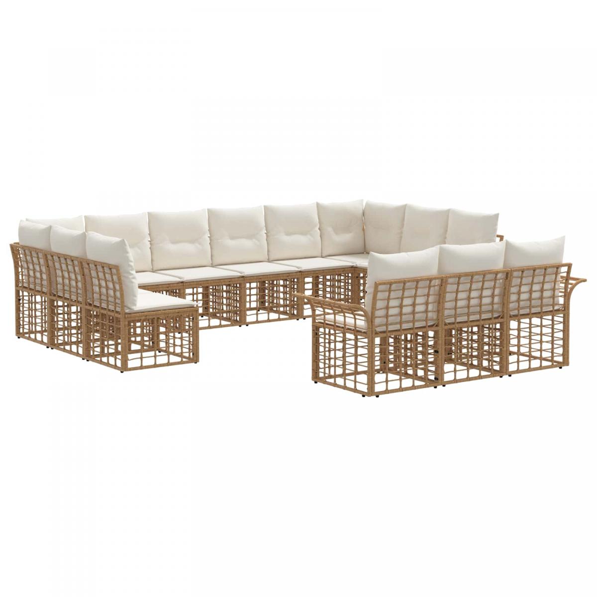 Conjunto de sofás de exterior 13 uds. Natural y Crema Poliéster