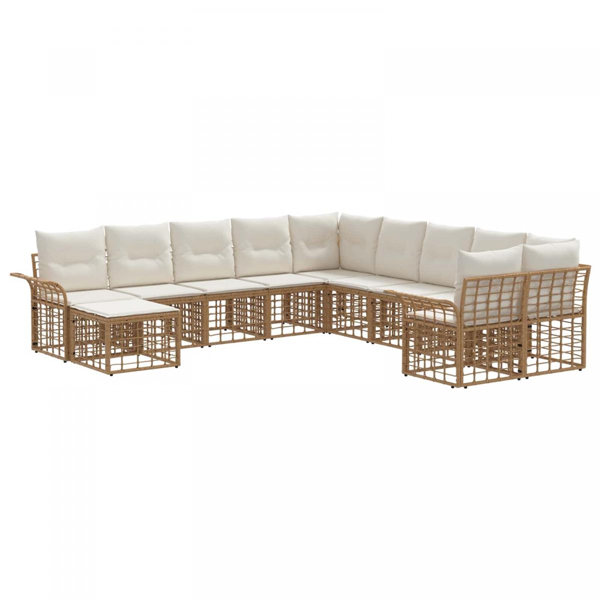 Conjunto de sofás de exterior 11 uds. Natural y Crema Poliéster