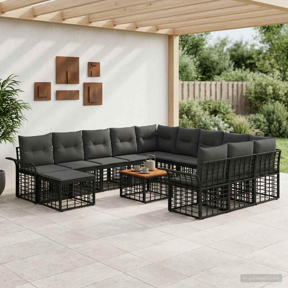 Conjunto de sofás de jardín 13 pcs Negro y Gris oscuro