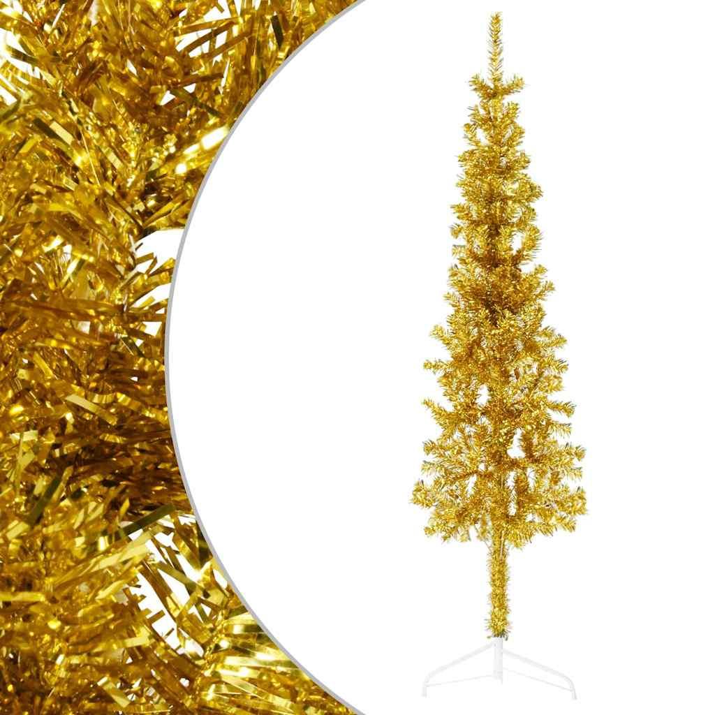 Medio árbol de Navidad artificial con soporte dorado