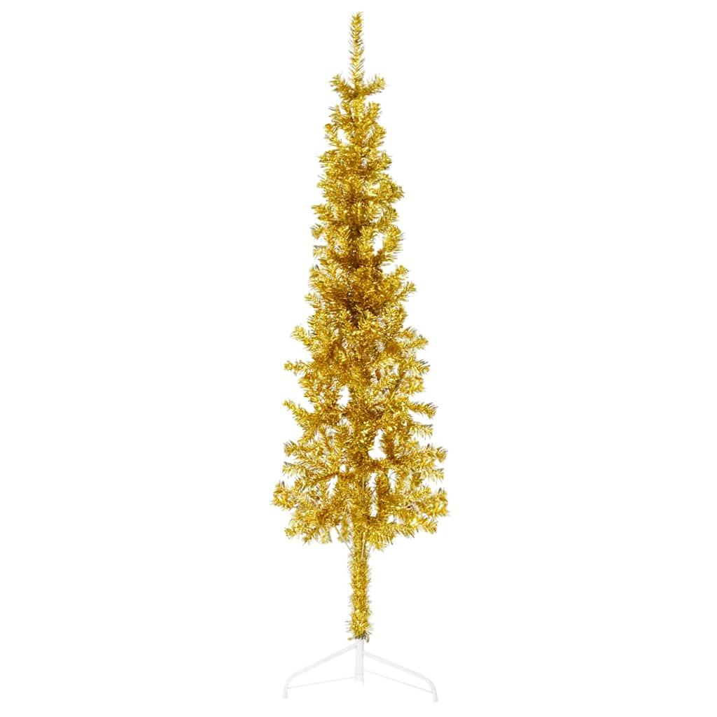 Medio árbol de Navidad artificial con soporte dorado