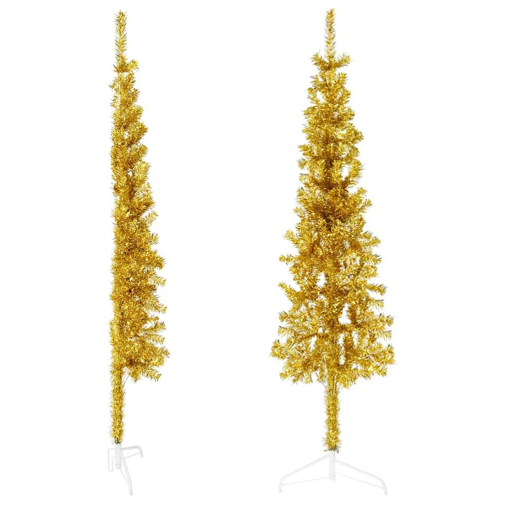 Medio árbol de Navidad artificial con soporte dorado