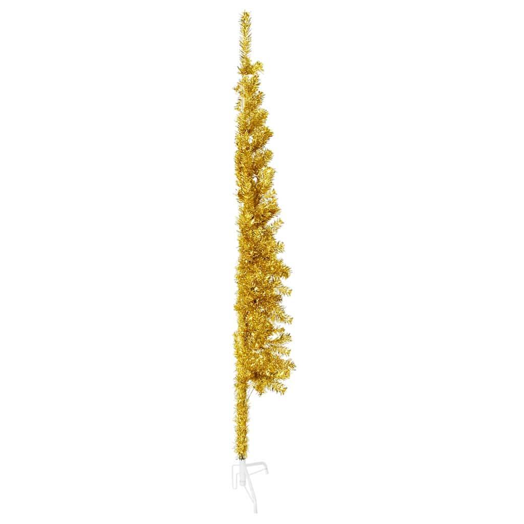 Medio árbol de Navidad artificial con soporte dorado