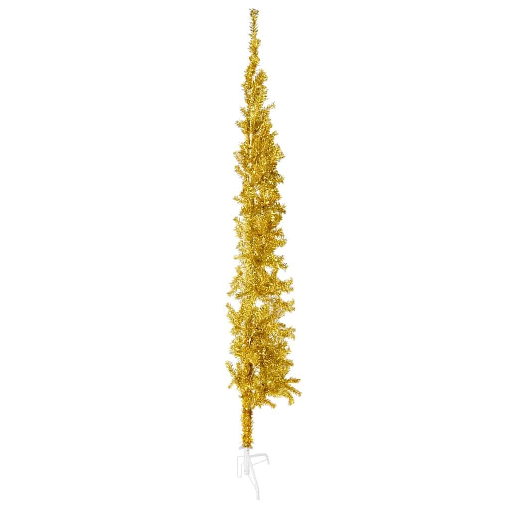 Medio árbol de Navidad artificial con soporte dorado