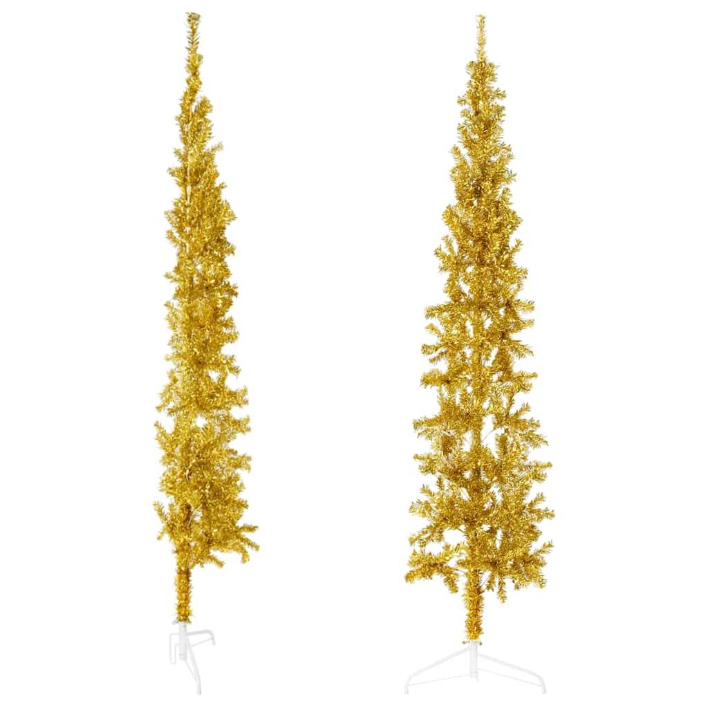 Medio árbol de Navidad artificial con soporte dorado