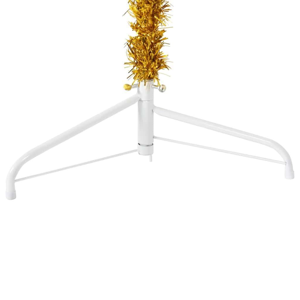 Medio árbol de Navidad artificial con soporte dorado