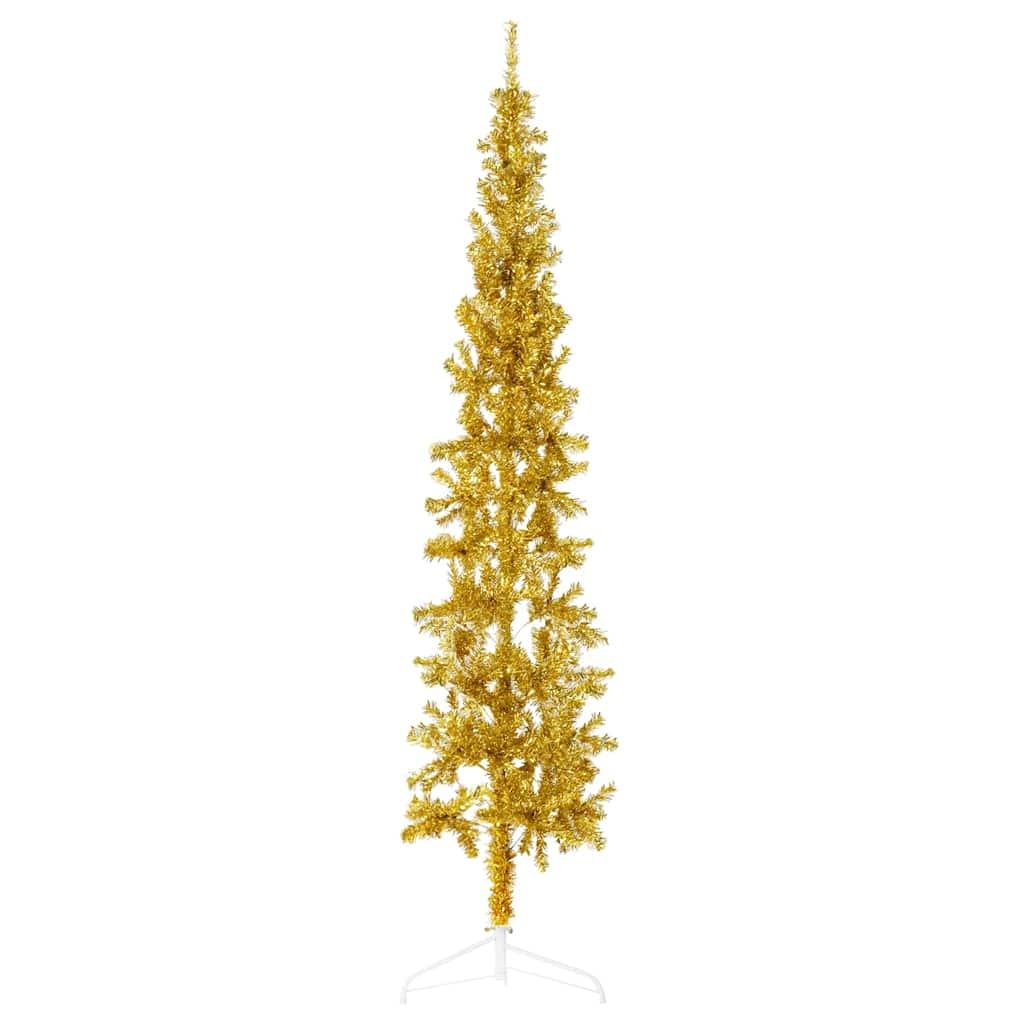 Medio árbol de Navidad artificial con soporte dorado