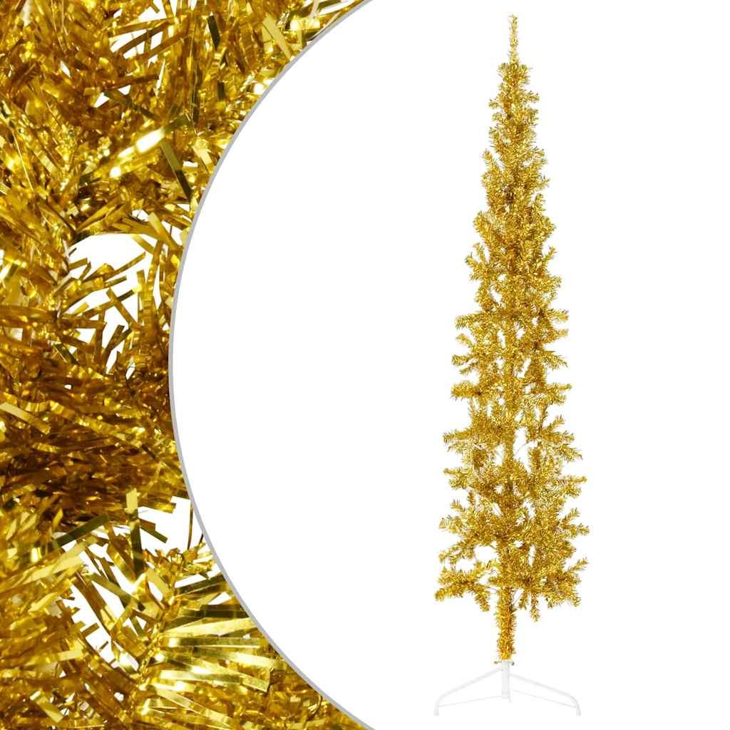 Medio árbol de Navidad artificial con soporte dorado