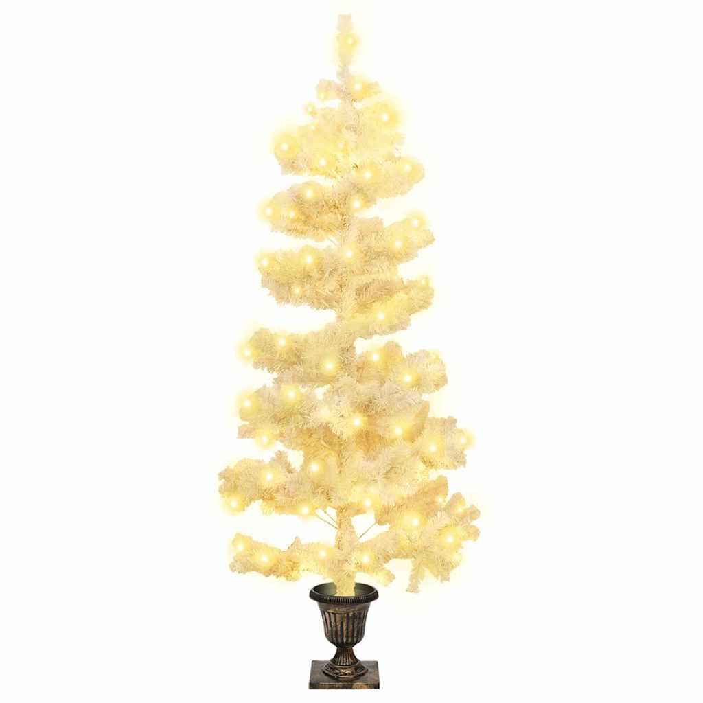 Árbol de Navidad en espiral con luces y macetero blanco 120 cm