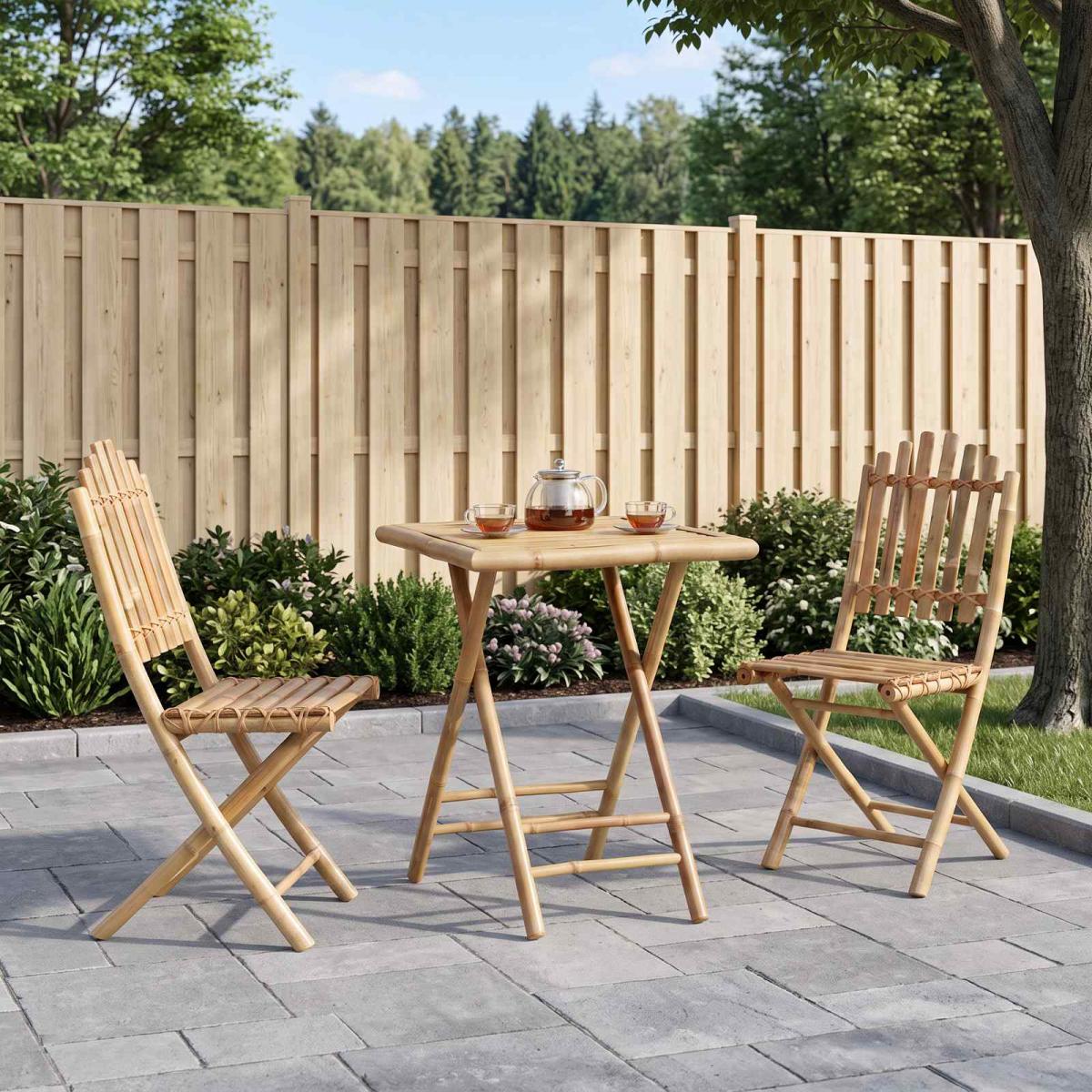 Juego de comedor de jardín plegable 3 uds. Natural Bambú