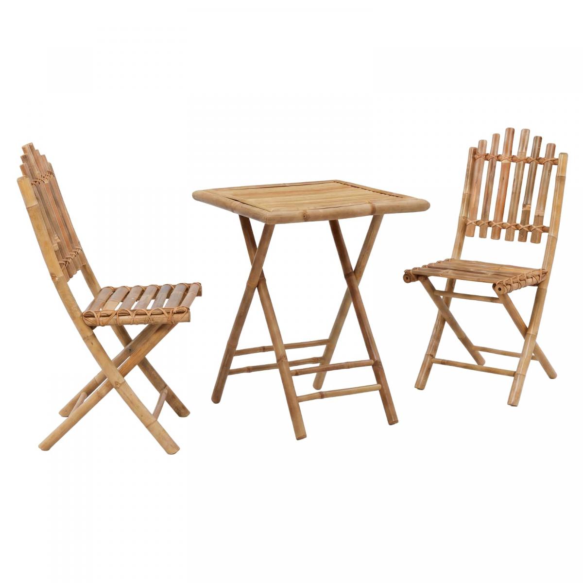 Juego de comedor de jardín plegable 3 uds. Natural Bambú