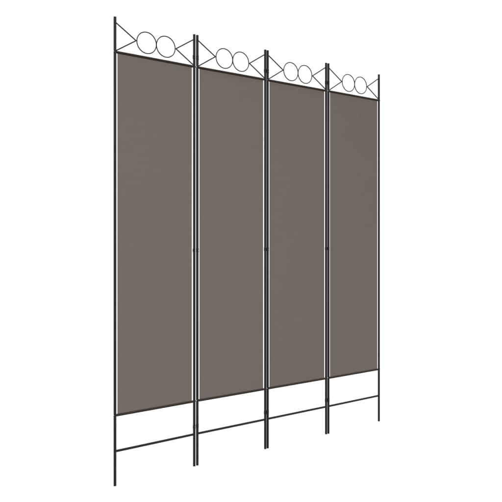 Biombo divisor de 4 paneles de tela gris antracita 160x200 cm