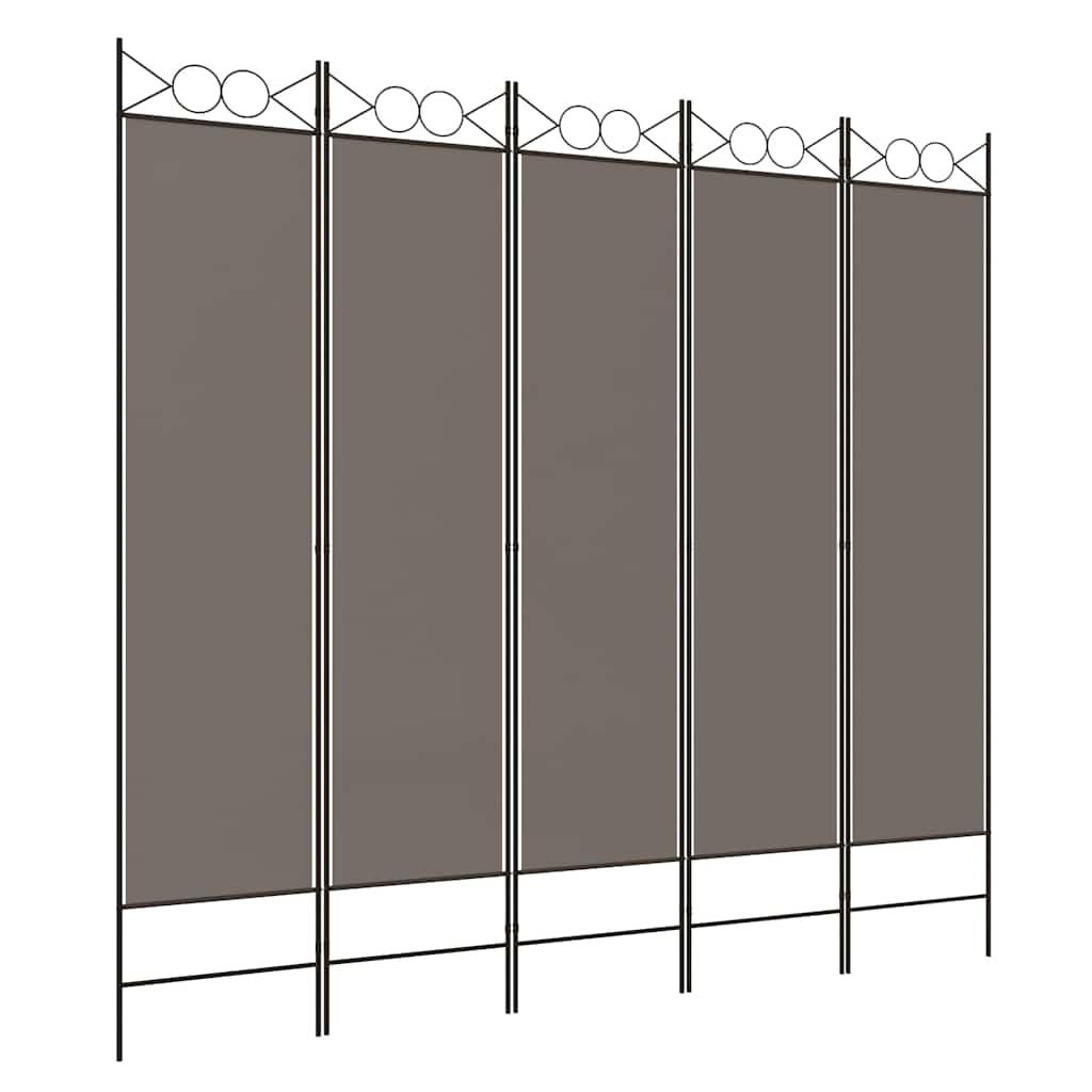 Biombo divisor de 5 paneles de tela gris antracita 200x200 cm