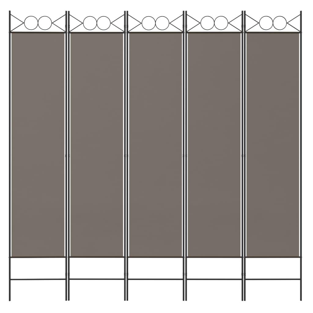 Biombo divisor de 5 paneles de tela gris antracita 200x200 cm