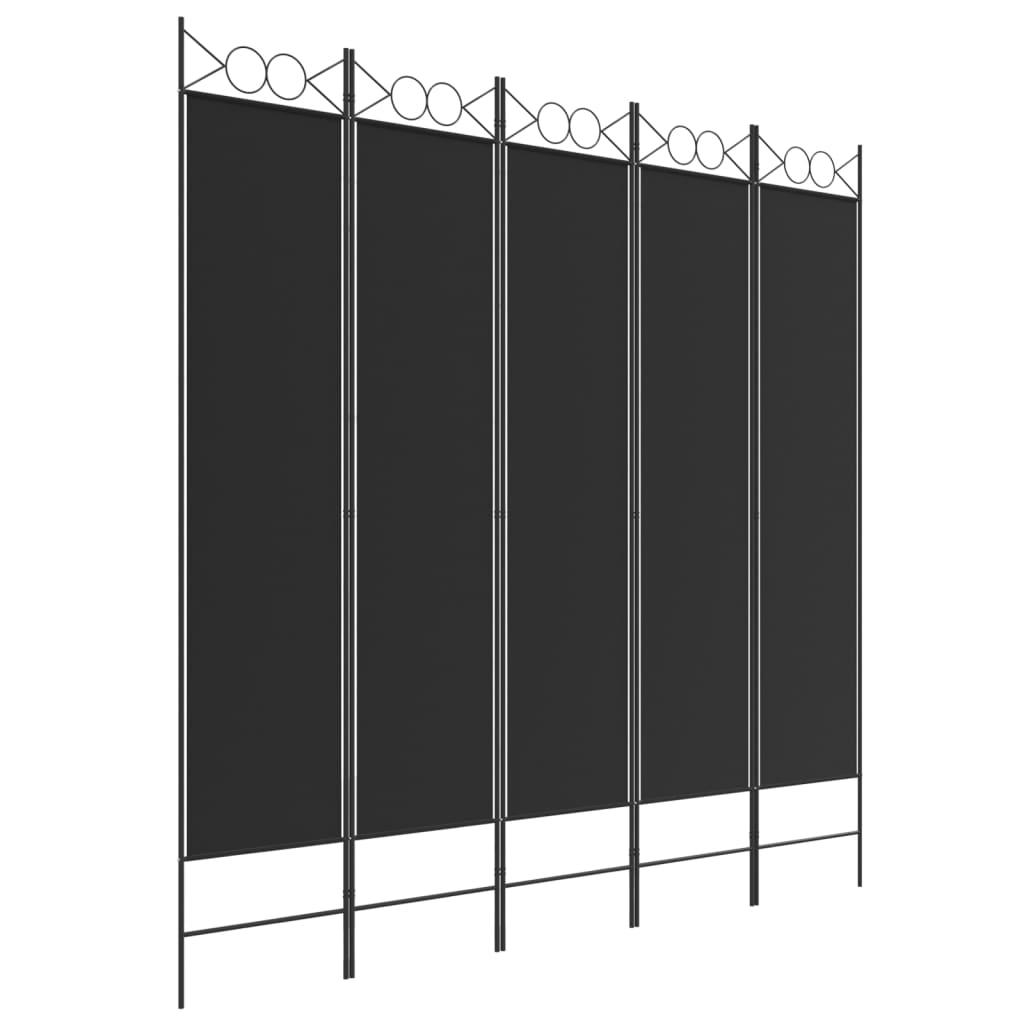 Biombo divisor de 5 paneles de tela gris antracita 200x200 cm