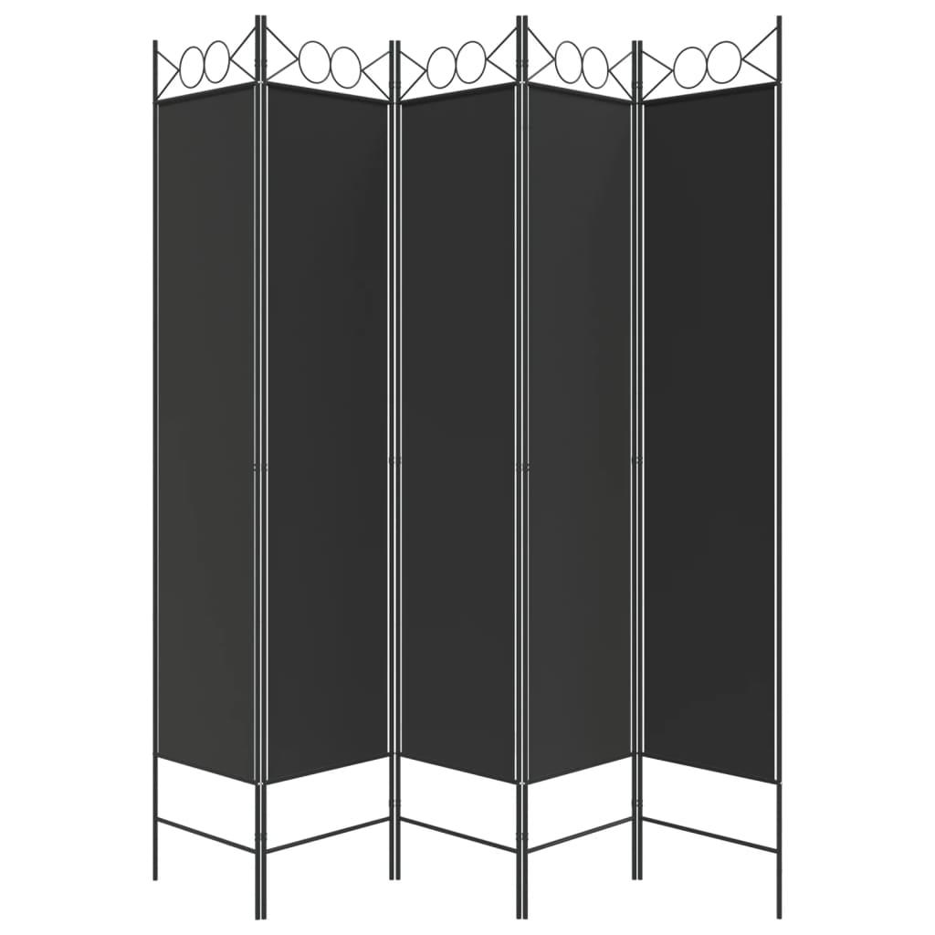 Biombo divisor de 5 paneles de tela gris antracita 200x200 cm