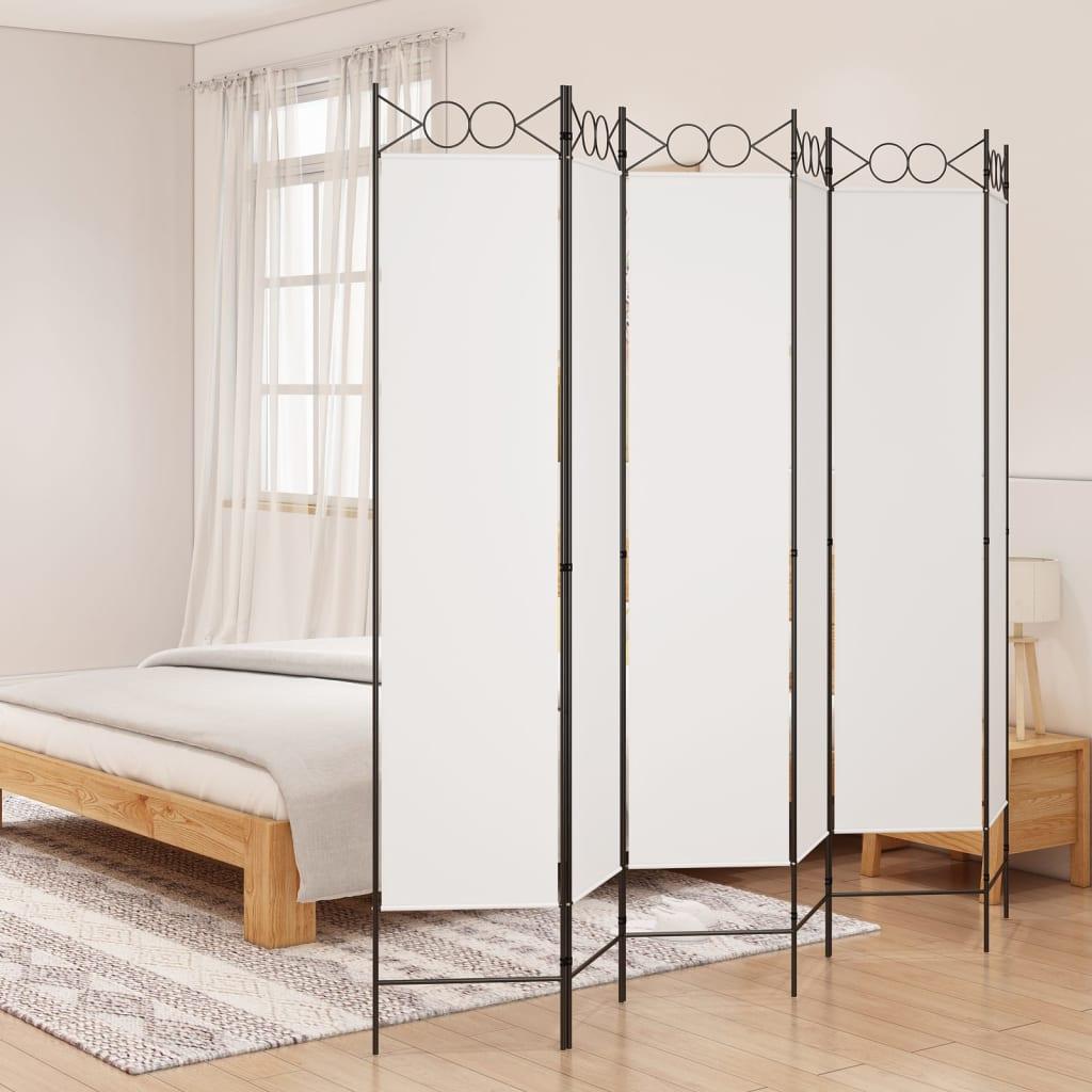 Biombo divisor de 6 paneles de tela color crema 240x170x4 cm