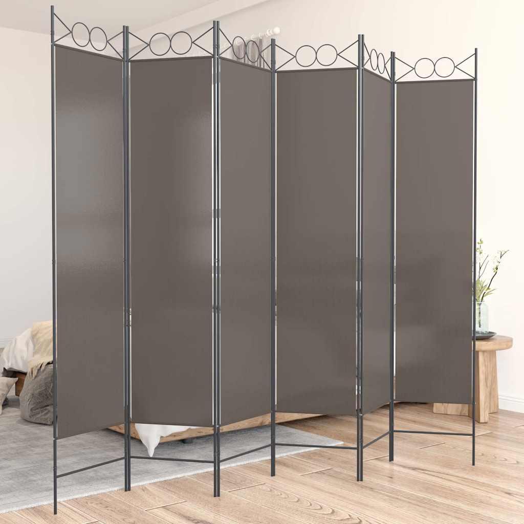 Biombo divisor de 6 paneles de tela gris antracita 240x200 cm