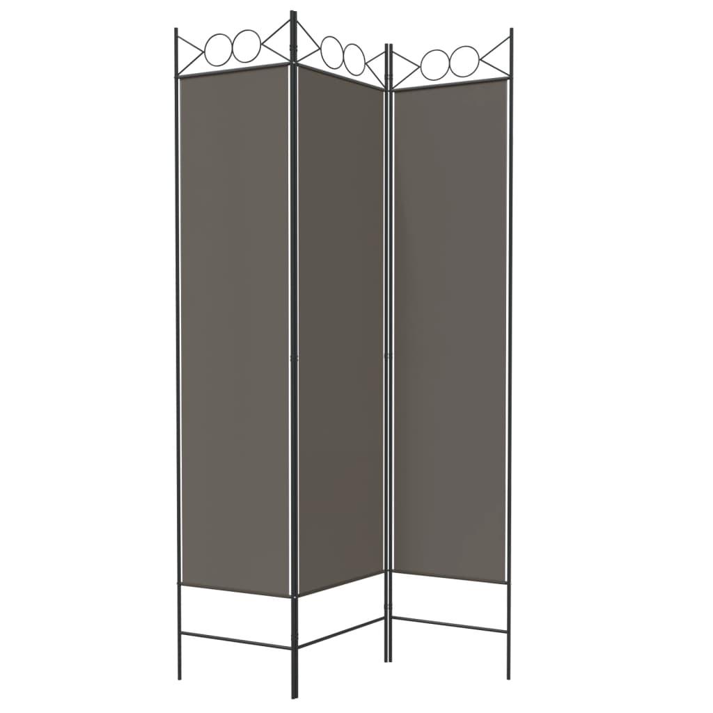 Biombo divisor de 3 paneles de tela gris antracita 120x220 cm